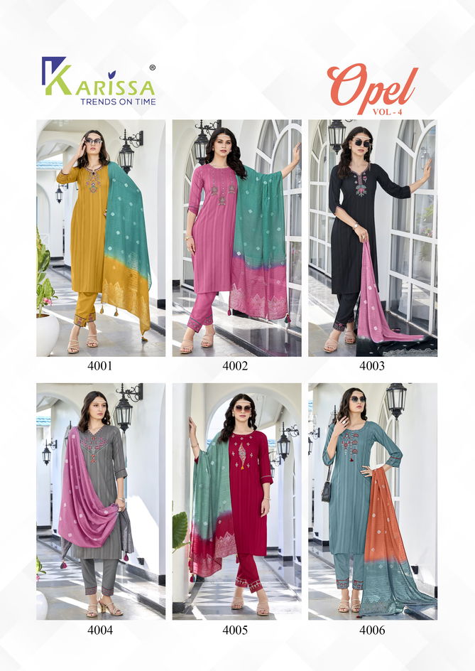 Opel Vol 4 By Karissa Viscose Rayon Weaving Kurti With Bottom Dupatta Wholesale Shop In Surat